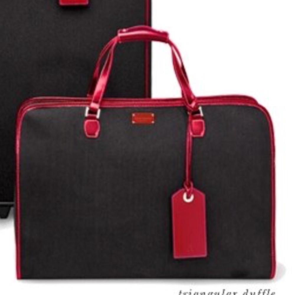 Kate Spade Carryon Duffle Lisbon Vintage Red Leather Trim Red Quilted Inside